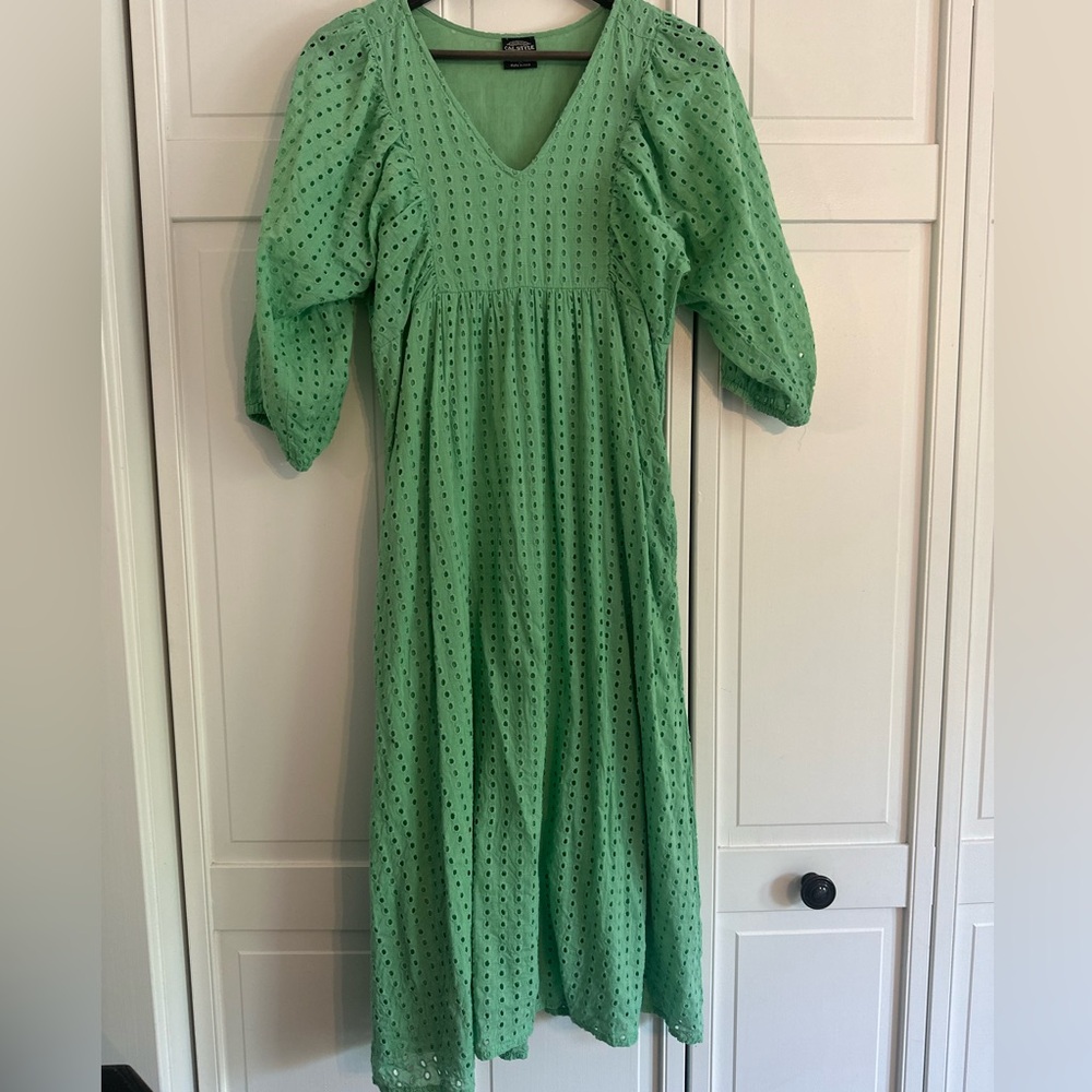 Elegant Green Eyelet Dress